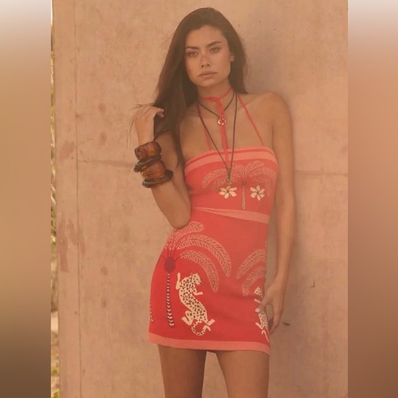 Promesa Dresses & Skirts - Promesa Red Strapless Mini Dress with Tropical Leopard Print